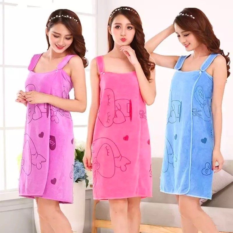 Women Bath Towels, Wearable Dress Beach Adults Bath Gown SPA Sling Robes Home Nightwear Microfiber Women Bathrobe